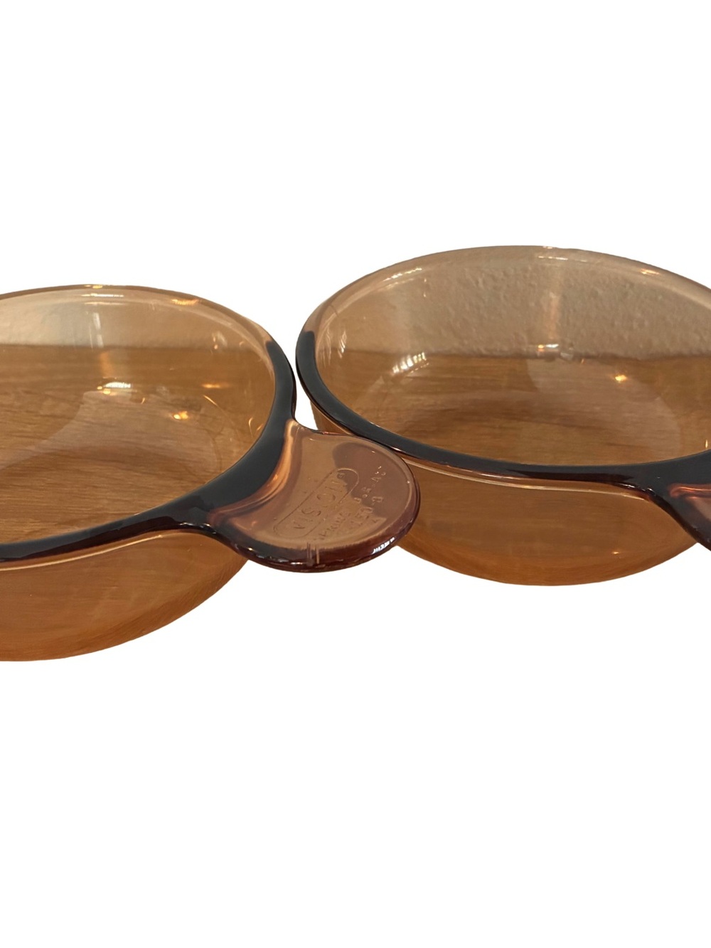 Vintage Corning Visions Amber Grab-It Bowls Set of 2 USA